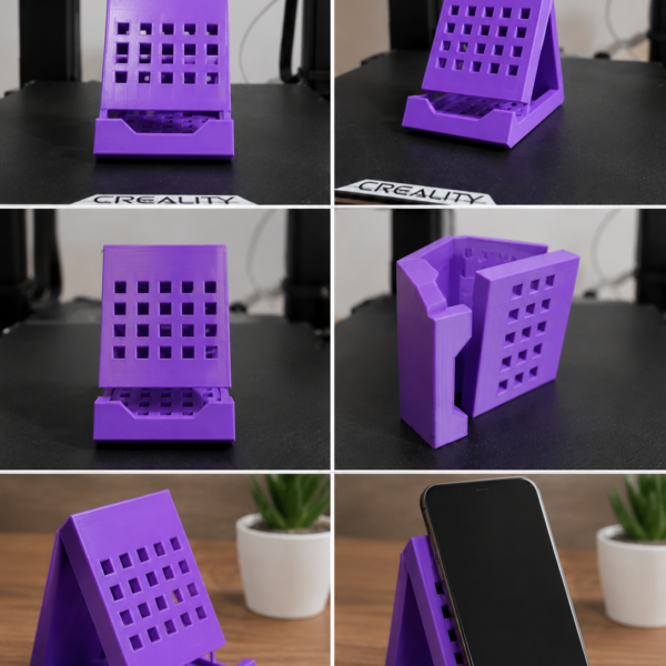 Suport de Birou pentru Telefon – Design Perforat (Printat 3D, Mov)