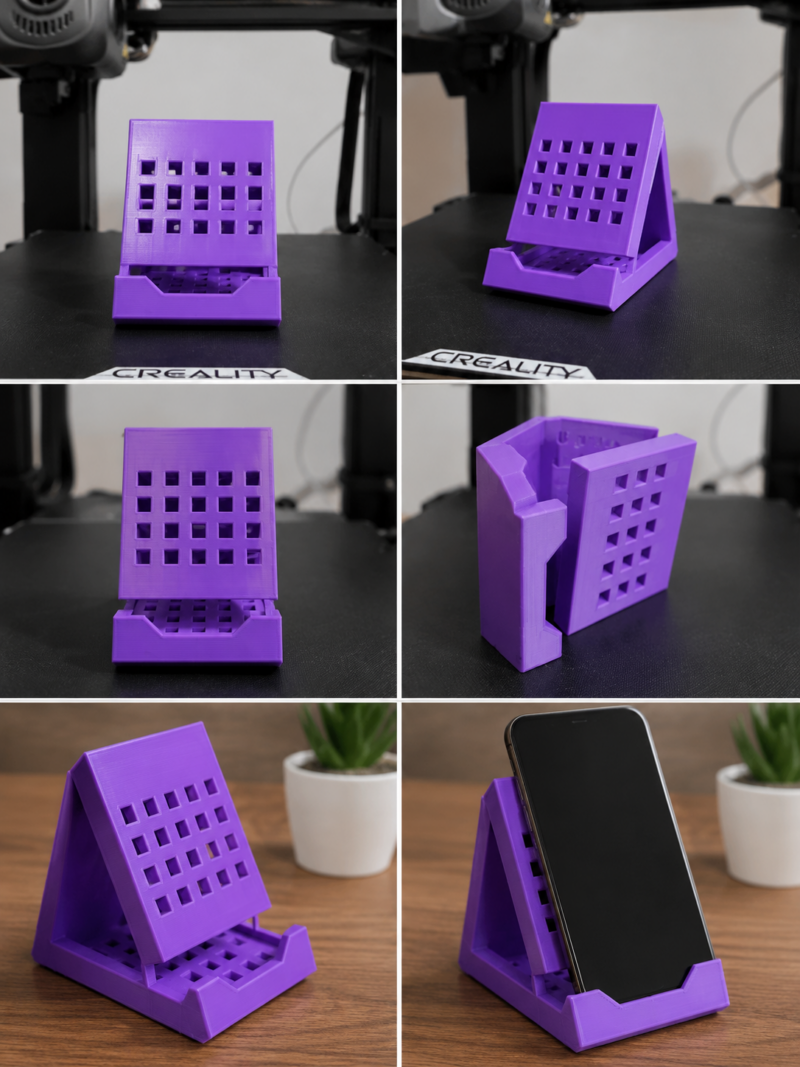 Suport de Birou pentru Telefon – Design Perforat (Printat 3D, Mov)