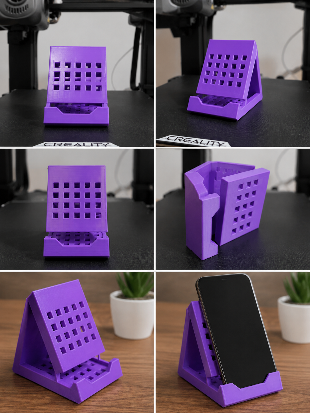 Suport de Birou pentru Telefon – Design Perforat (Printat 3D, Mov) - Image 1